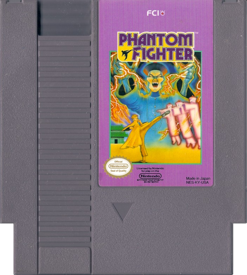 Phantom Fighter Nintendo Entertainment System NES video game featuring martial arts action gameplay ghost hunting combat supernatural enemies challenging levels side scrolling fighting action and classic 8 bit gameplay retro video game collection collectible gaming appeal game cartridge