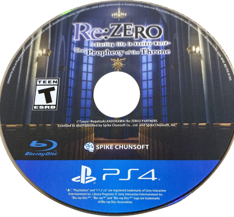 Re:ZERO: Starting Life in Another World: The Prophecy of the Throne – PlayStation 4 (PS4) video game disc, Japanese role-playing game