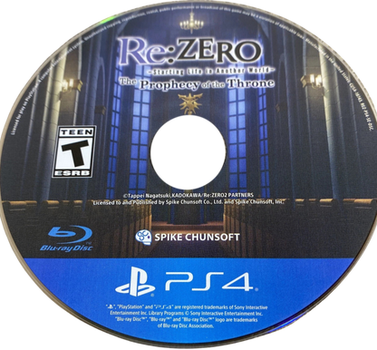 Re:ZERO: Starting Life in Another World: The Prophecy of the Throne – PlayStation 4 (PS4) video game disc, Japanese role-playing game