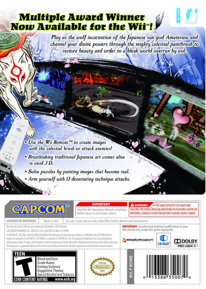 Okami – Nintendo Wii (Wii) action-adventure fantasy role-playing video game back of case
