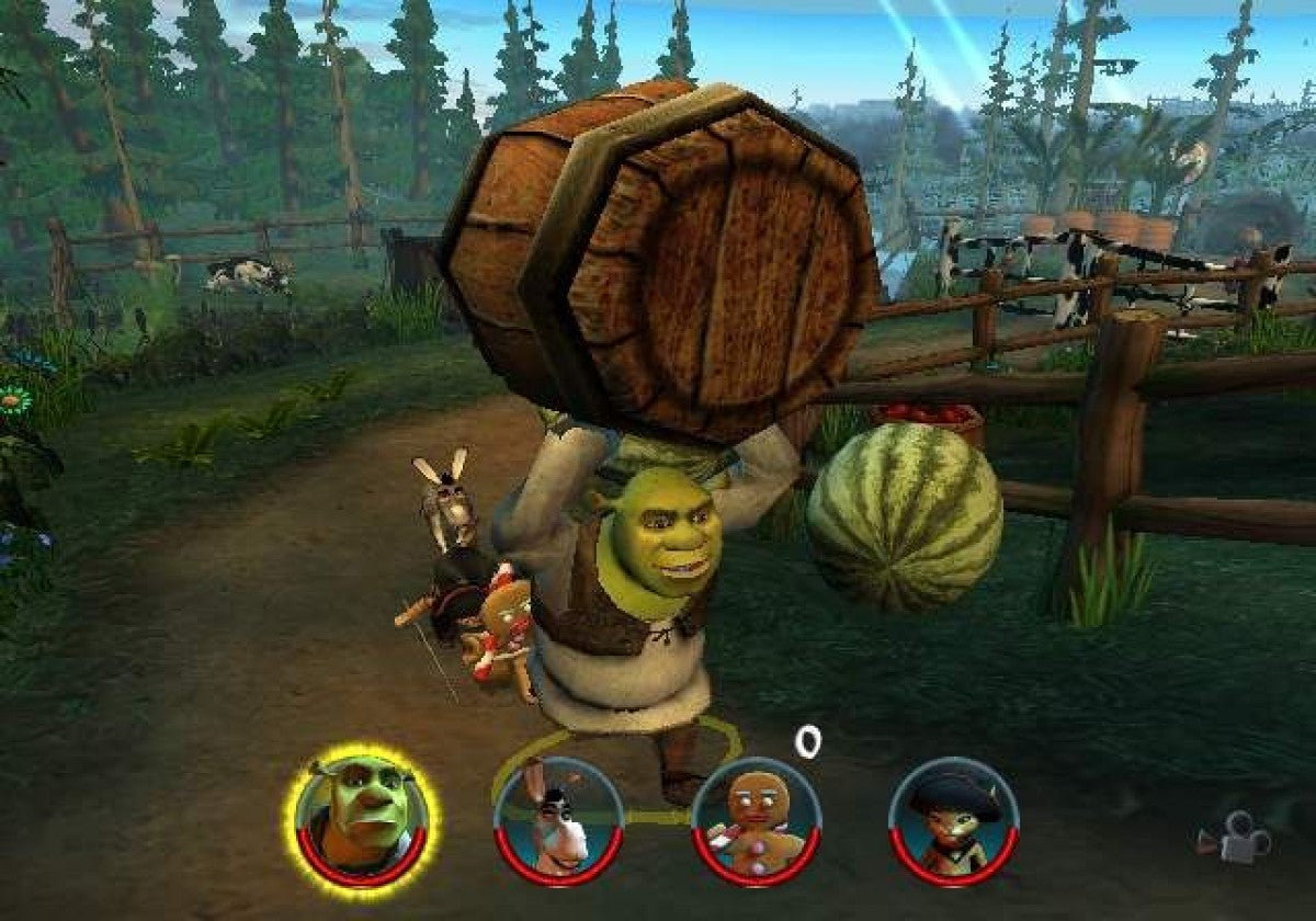 Shrek 2 Greatest Hits retro PlayStation 2 video game Shrek 2 action adventure platform puzzle solving cooperative gameplay DreamWorks movie based console title PlayStation 2 release gameplay