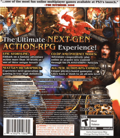 Untold Legends: Dark Kingdom back cover art for PlayStation 3 (PS3) video game