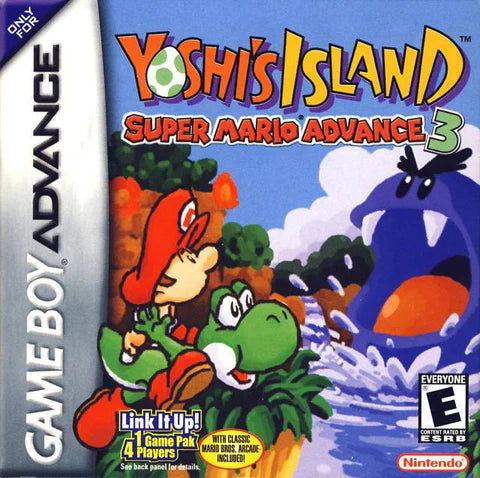 Super Mario Advance 3: Yoshi's Island cover art for Game Boy Advance (GBA) video game