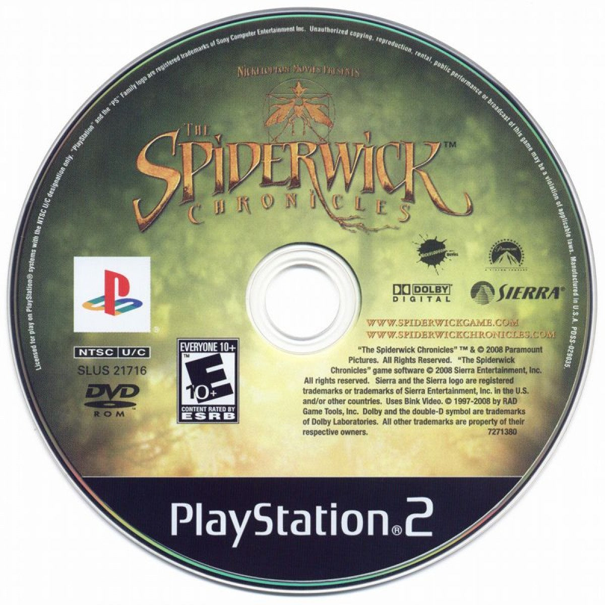 The Spiderwick Chronicles – PlayStation 2 (PS2) video game disc, action-adventure fantasy.