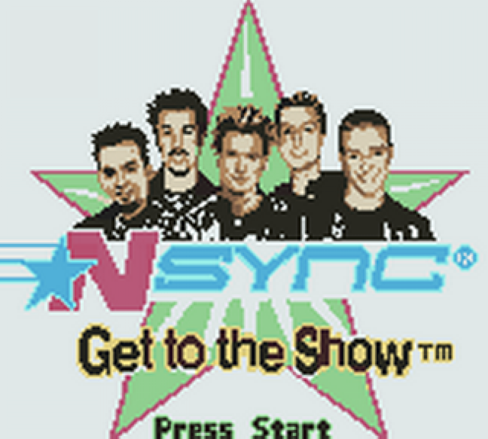 NSYNC Get to the Show for Game Boy Color, title screen for a rhythm music video game with performance mini-games, timing-based gameplay, band-themed challenges, and pop concert simulation