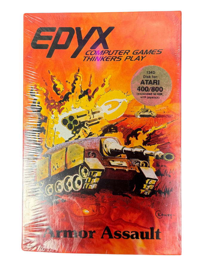 Armor Assault for the Atari 400 game featuring tactical tank strategy gameplay on Atari home computer systems front cover