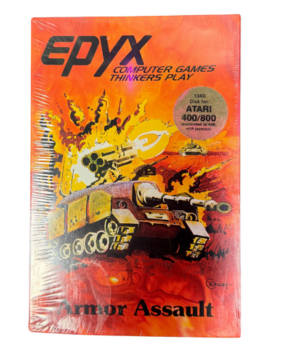 Armor Assault for the Atari 400 game featuring tactical tank strategy gameplay on Atari home computer systems front cover