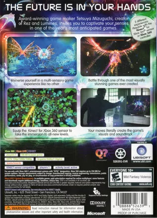 Child of Eden back of case for Xbox 360 (X360) music rhythm rail shooter video game