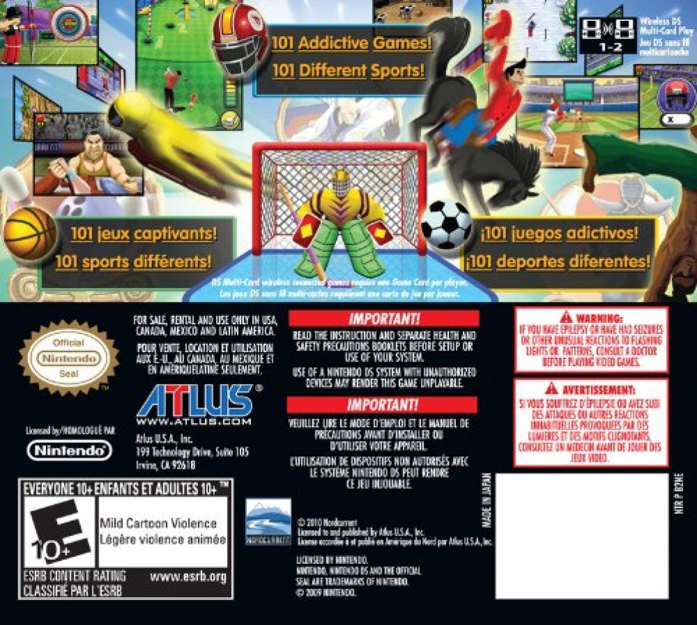 101-in-1 Sports Megamix back of case for Nintendo DS (DS) sports mini-game collection video game