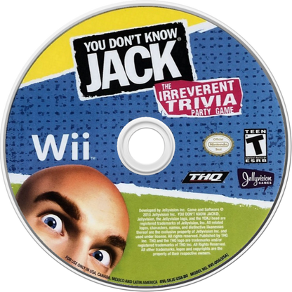 You Don't Know Jack game for the Nintendo Wii featuring trivia party gameplay with fast paced quiz questions humorous commentary multiplayer modes and interactive answering mechanics using Wii controllers disc