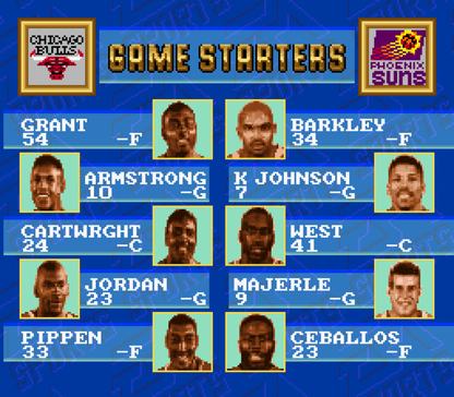 NBA Showdown for Super Nintendo Entertainment System with classic 16-bit basketball simulation theme lineup showcase