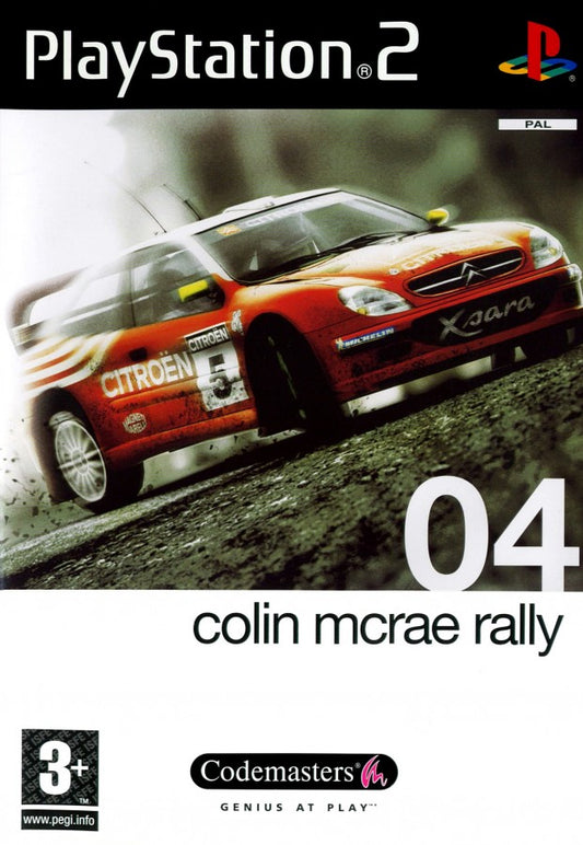 Colin McRae Rally 04 PAL Version for PlayStation 2 with realistic rally racing and off-road driving theme cover art