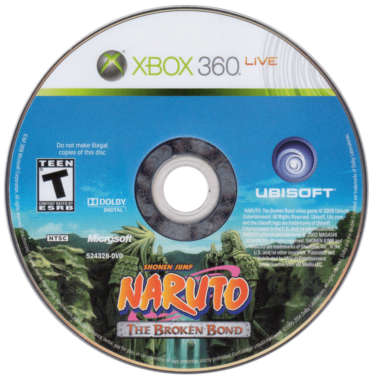 Naruto: The Broken Bond disc for Xbox 360 (X360) action-adventure fighting video game
