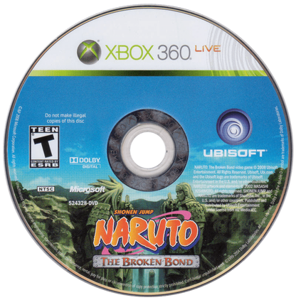 Naruto: The Broken Bond disc for Xbox 360 (X360) action-adventure fighting video game