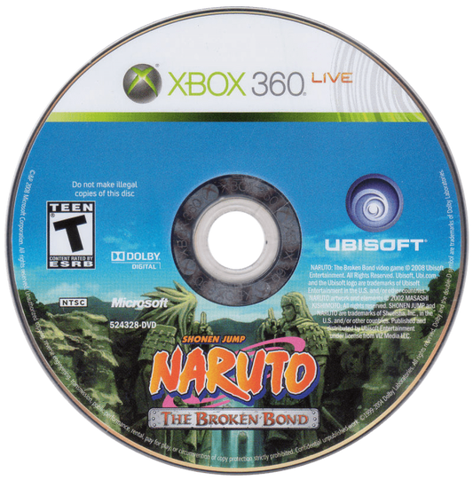 Naruto: The Broken Bond disc for Xbox 360 (X360) action-adventure fighting video game