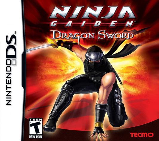 Ninja Gaiden Dragon Sword for Nintendo DS, cover image for an action-adventure video game with fast-paced combat, stylus-based controls, ninja gameplay, and mission-based progression