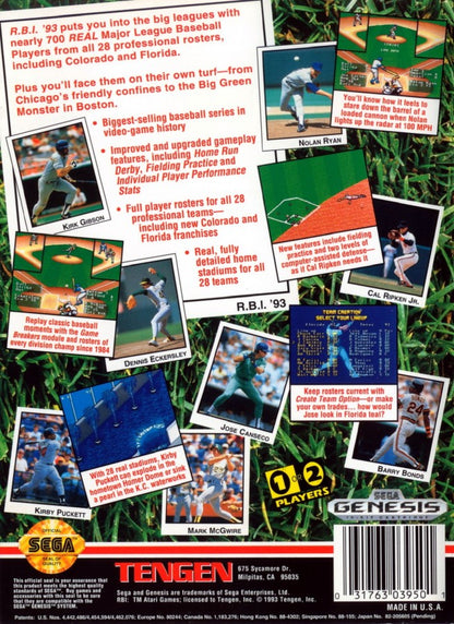RBI Baseball 93 back cover art for Sega Genesis (GEN) video game