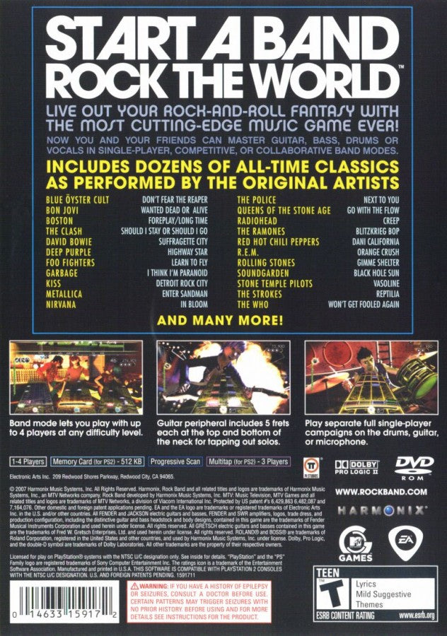 Rock Band – PlayStation 2 (PS2) video game back of case, music rhythm game.