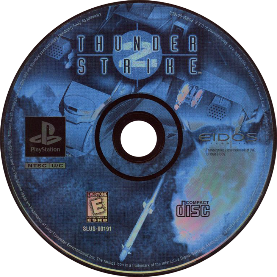 Thunder Strike 2 PlayStation 1 PS1 for vehicular combat flight shooter retro video game fans featuring helicopter gunship missions explosive aerial combat military operations powerful weapons arcade style action challenging objectives collectible gaming appeal disc