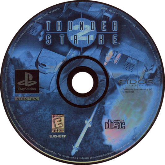 Thunder Strike 2 PlayStation 1 PS1 for vehicular combat flight shooter retro video game fans featuring helicopter gunship missions explosive aerial combat military operations powerful weapons arcade style action challenging objectives collectible gaming appeal disc