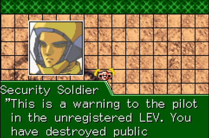 Zone of the Enders: The Fist of Mars [CIB] for Game Boy Advance (GBA) featuring a story-driven tactical RPG spin-off with turn-based mech battles set in the Z.O.E. universe; command your squad, customize Orbital Frames, and follow an anime-style narrative in this complete-in-box handheld entry gameplay screenshot