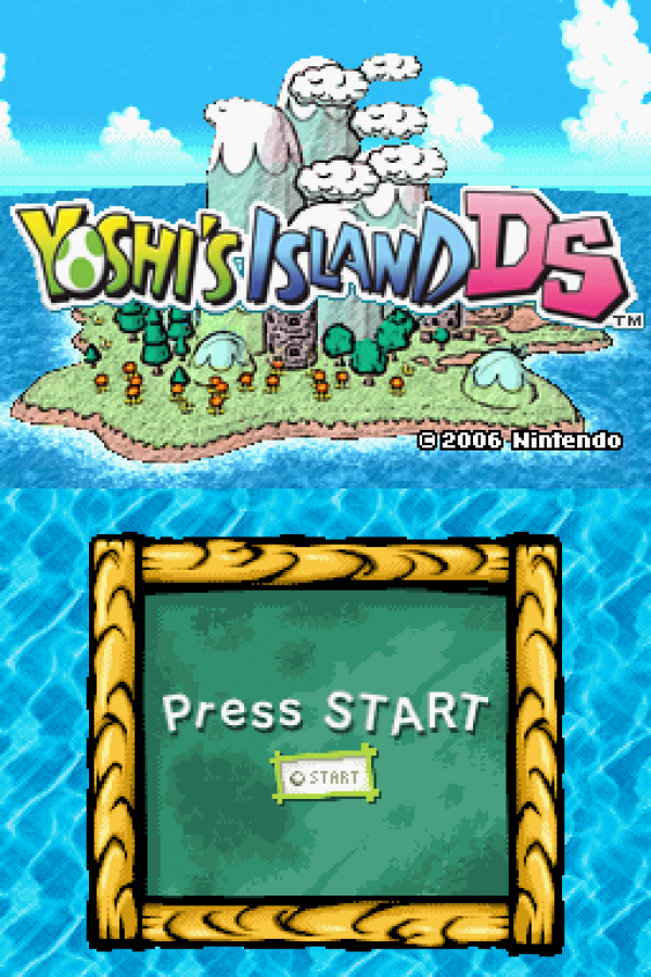Yoshi's Island DS start screen for Nintendo DS (DS) platformer video game
