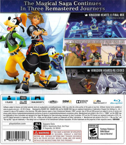 Kingdom Hearts HD 2.5 Remix Greatest Hits back cover art for PlayStation 3 collection game