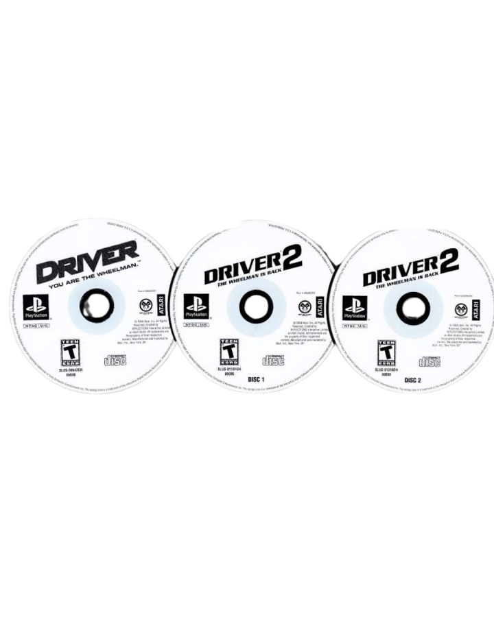 Driver 1 and 2 Compilation (Greatest Hits)  – PlayStation 1 (PS1) Front Cover Disc Dual Art Twin Pack
