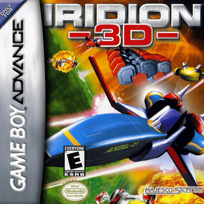 Iridion 3D Game Boy Advance GBA video game featuring futuristic shoot em up gameplay 3D space environments spaceship combat enemy waves power ups challenging levels boss battles and classic handheld action retro video game collection collectible gaming appeal cover art 