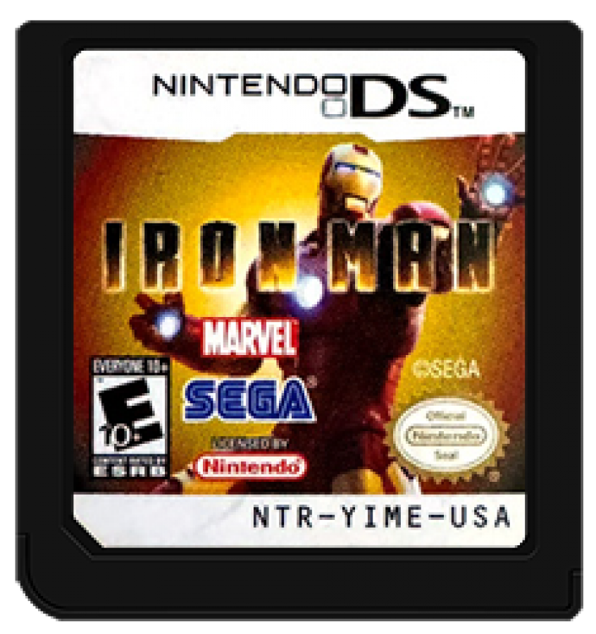 Iron Man Nintendo DS video game, action adventure, superhero gameplay, Marvel movie tie-in, handheld console title cartridge