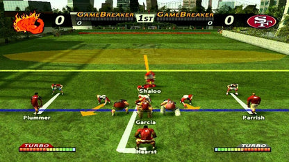 NFL Street game for the PlayStation 2 featuring arcade style football gameplay with exaggerated moves trick plays and fast paced street matches with NFL teams and players gameplay 