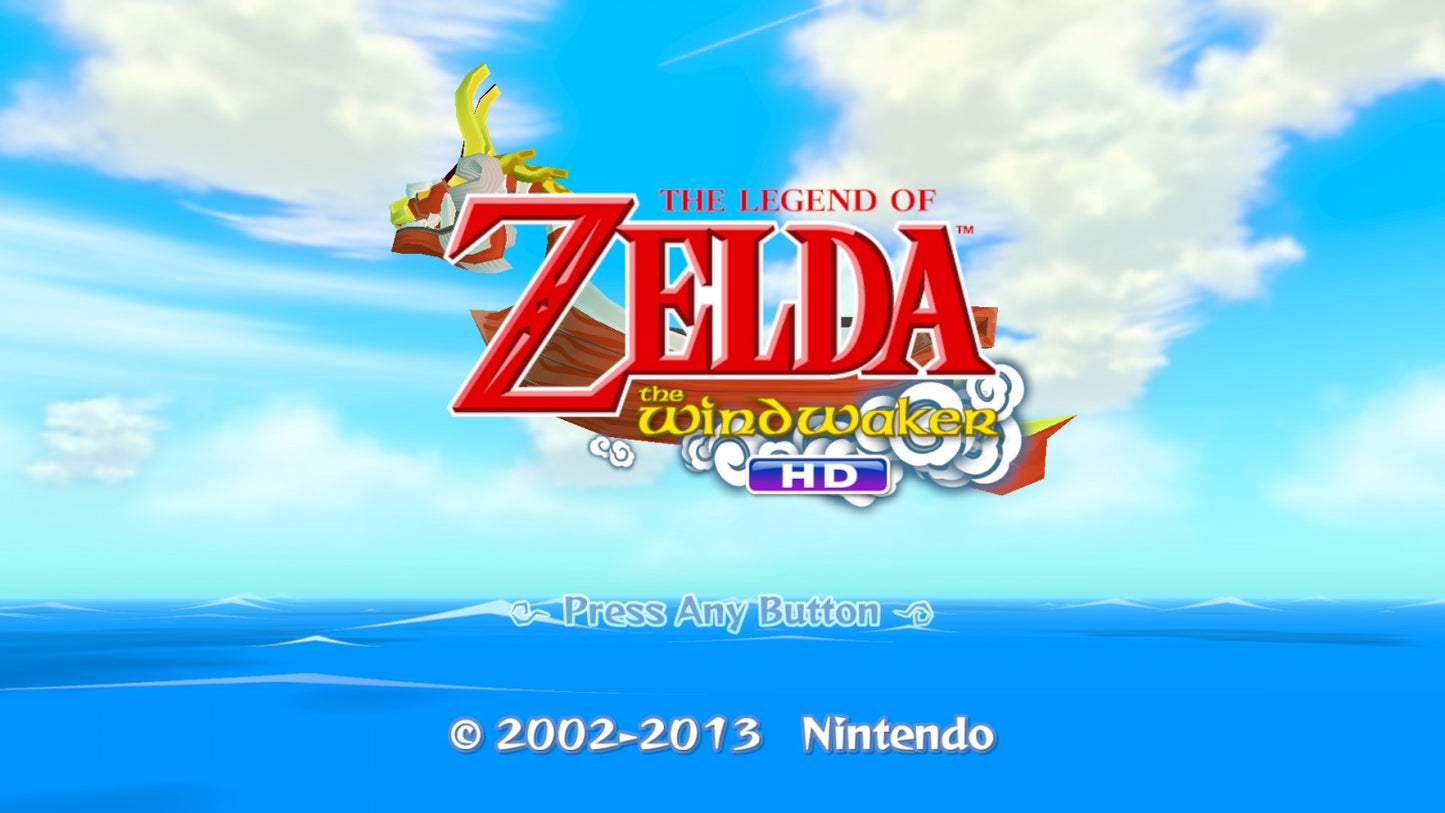 The Legend of Zelda Wind Waker HD [Nintendo Selects] title screen for video game.