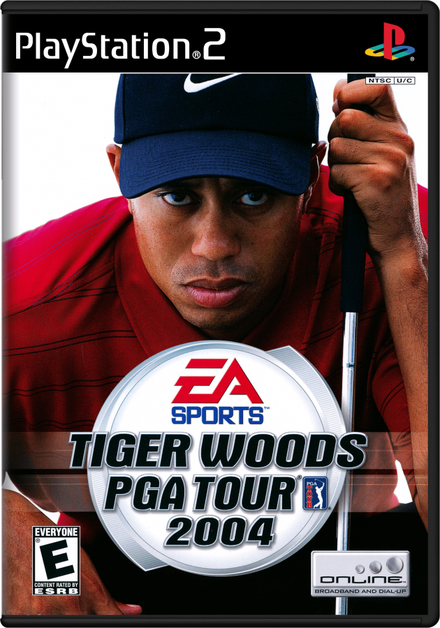 Tiger Woods PGA Tour 2004 – PlayStation 2 (PS2) video game cover image, golf sports simulation. 