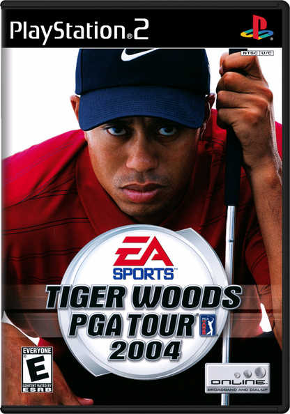 Tiger Woods PGA Tour 2004 – PlayStation 2 (PS2) video game cover image, golf sports simulation. 