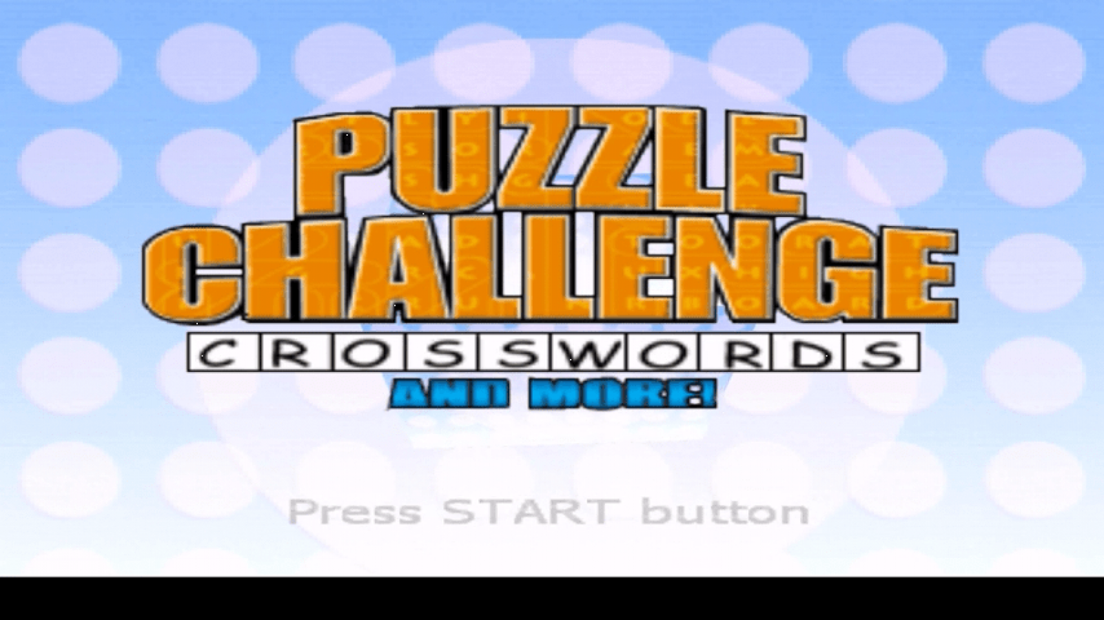 Puzzle Challenge: Crosswords and More start screen for PlayStation Portable (PSP) puzzle and word game