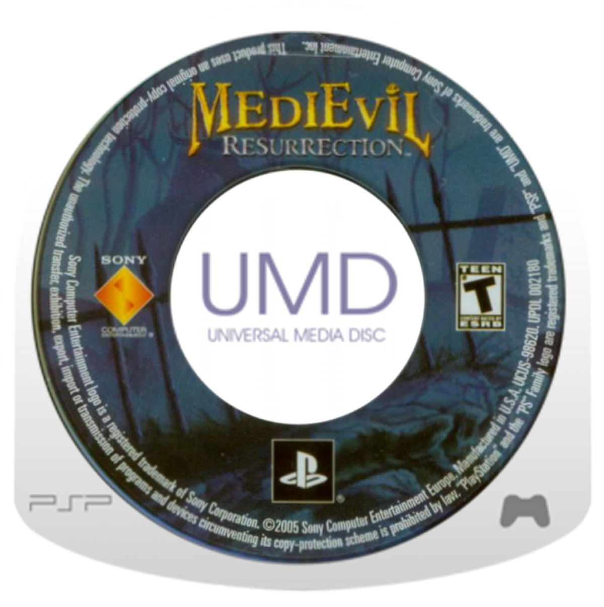 MediEvil Resurrection PlayStation Portable PSP inspired design featuring gothic action adventure aesthetic skeletal knight hero Sir Daniel Fortesque undead kingdom exploration hack and slash combat darkly humorous storytelling and spooky medieval fantasy presentation cartridge