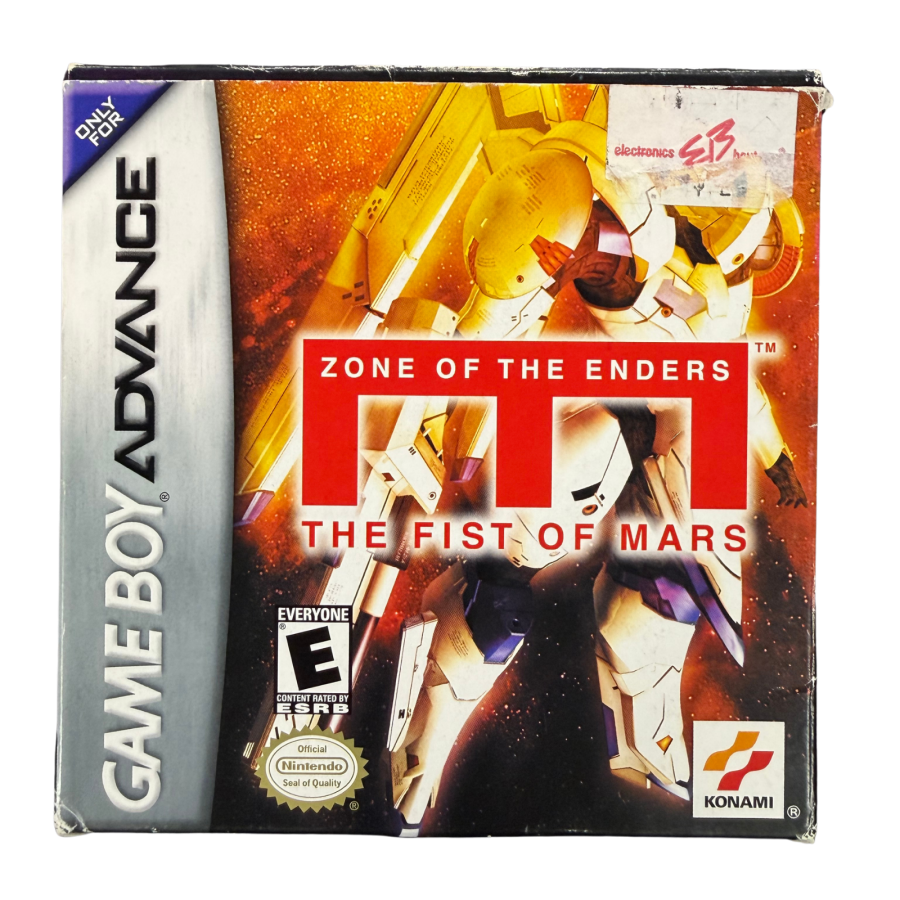 Zone of the Enders The Fist of Mars Game Boy Advance GBA for tactical strategy role playing video game fans featuring futuristic mecha battles turn based combat anime inspired storytelling character development challenging missions and classic Konami handheld gameplay collectible retro Nintendo Game Boy Advance gaming appeal cover art