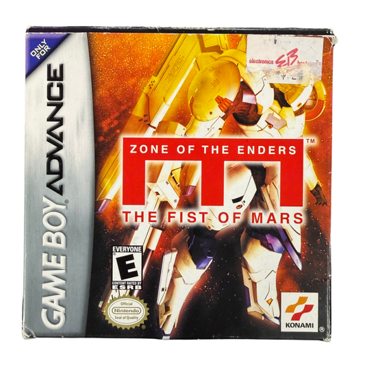 Zone of the Enders The Fist of Mars Game Boy Advance GBA for tactical strategy role playing video game fans featuring futuristic mecha battles turn based combat anime inspired storytelling character development challenging missions and classic Konami handheld gameplay collectible retro Nintendo Game Boy Advance gaming appeal cover art