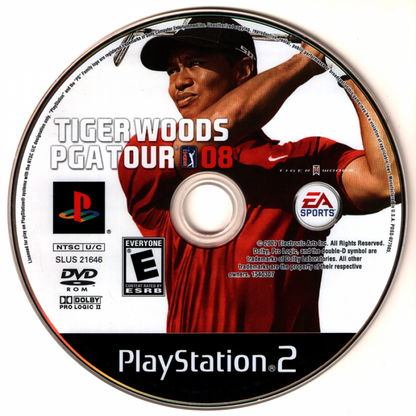 Tiger Woods PGA Tour 08 – PlayStation 2 (PS2) video game disc, golf sports simulation.