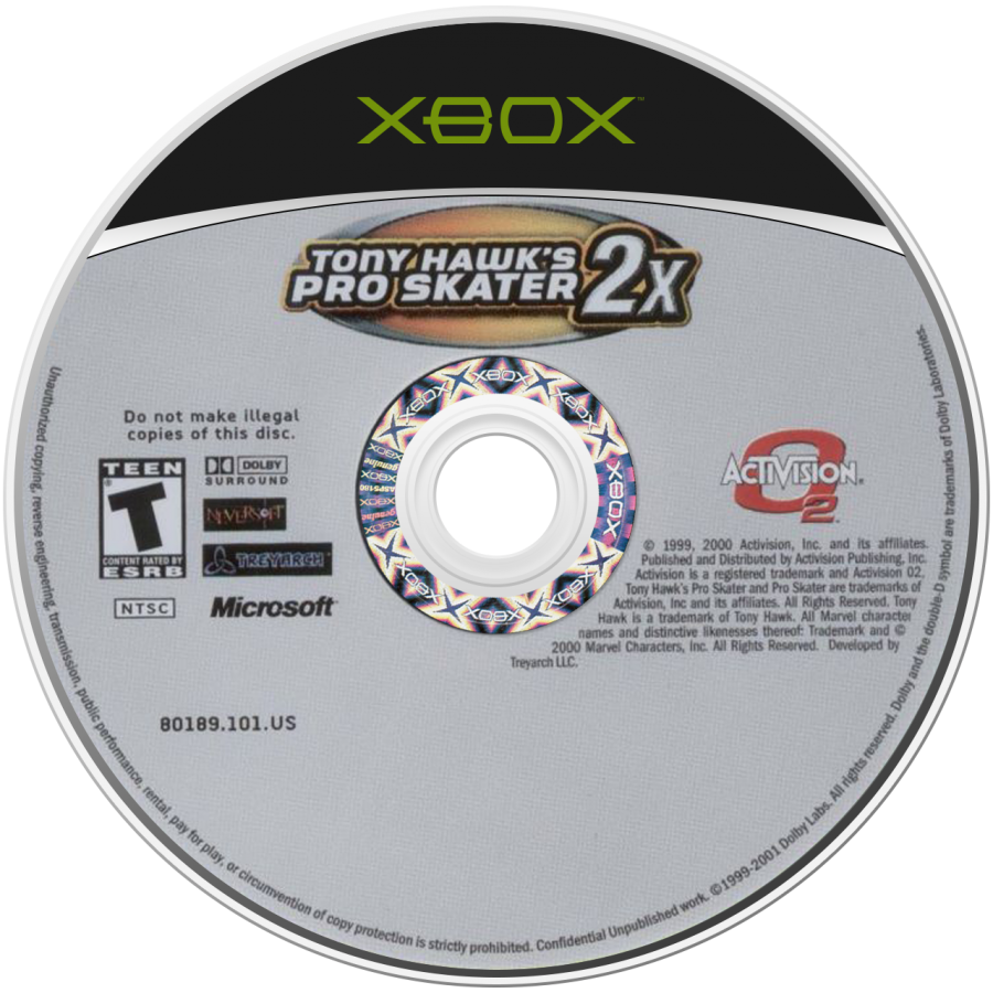 Tony Hawk's Pro Skater 2X Microsoft Xbox Original Xbox video game featuring skateboarding action gameplay professional skaters trick combos grinding ramps skate parks challenges career mode and extreme sports gameplay retro video game collection collectible gaming appeal disc