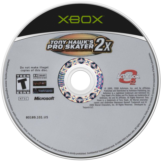 Tony Hawk's Pro Skater 2X Microsoft Xbox Original Xbox video game featuring skateboarding action gameplay professional skaters trick combos grinding ramps skate parks challenges career mode and extreme sports gameplay retro video game collection collectible gaming appeal disc