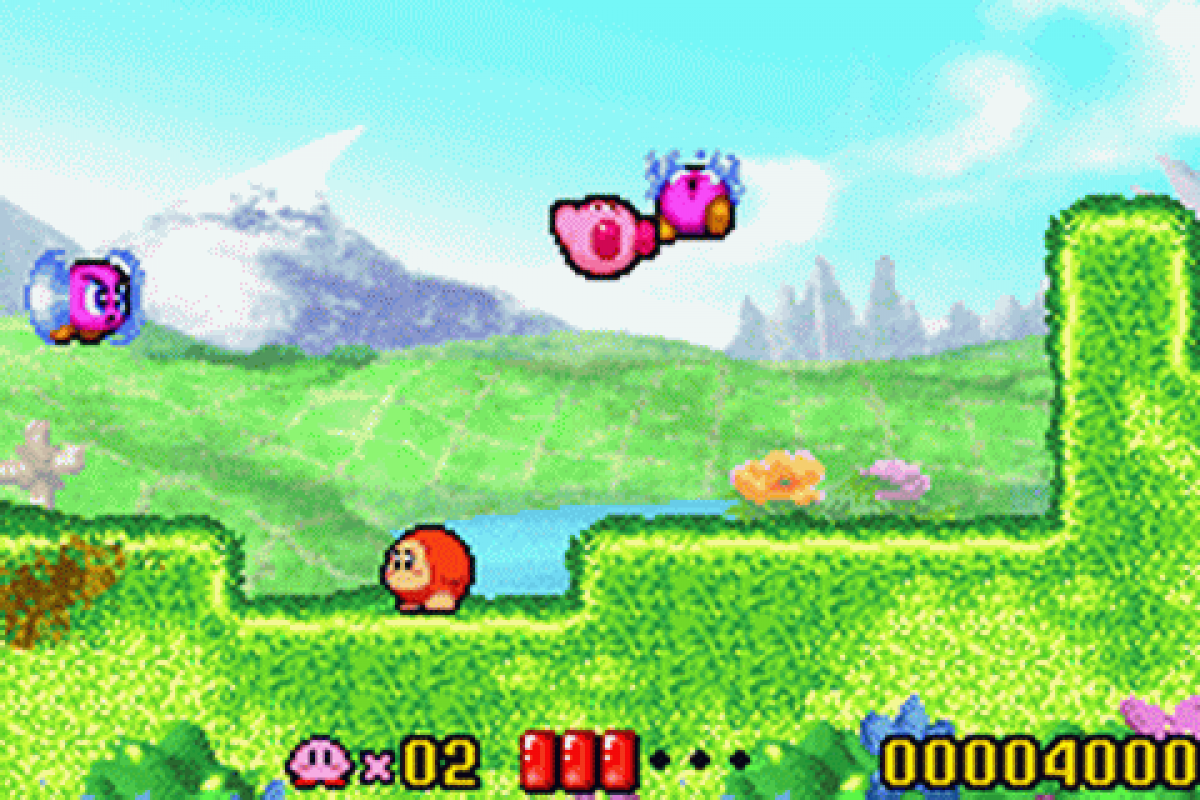 Kirby: Nightmare in Dreamland gameplay for Game Boy Advance game only featuring classic side-scrolling platformer action and colorful Kirby gameplay 