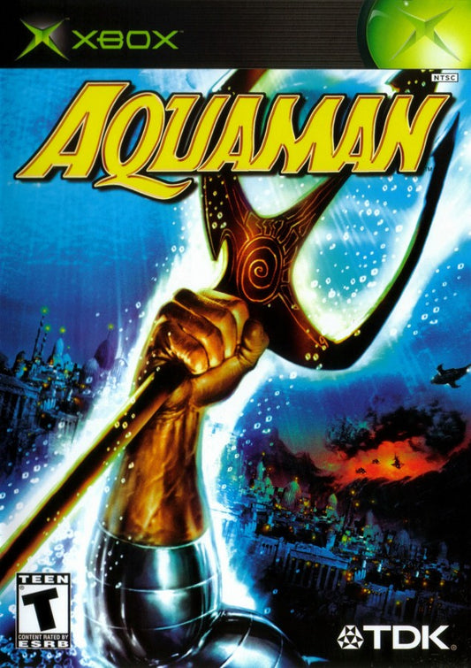 Aquaman: Battle for Atlantis Aquaman Battle for Atlantis Xbox video game DC Comics superhero action adventure console title underwater combat third person action game Xbox original release cover art
