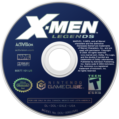 X-Men Legends disc for Nintendo GameCube (GC) action RPG superhero video game