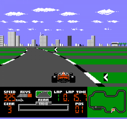 Ferrari Grand Prix Challenge retro NES video game Ferrari Grand Prix Challenge Formula 1 racing simulation high speed competition arcade gameplay classic racing console title Nintendo Entertainment System release gameplay