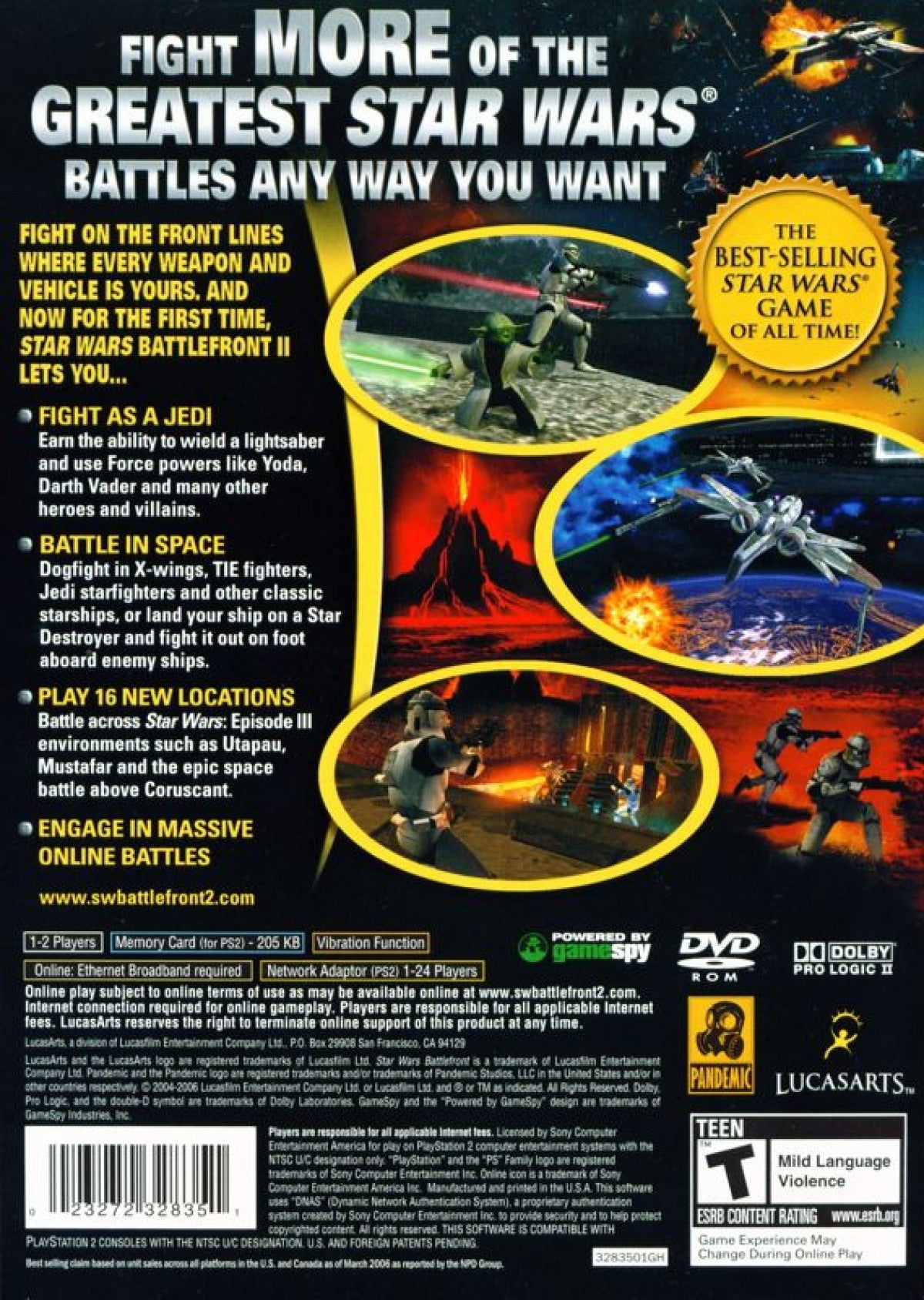 Star Wars: Battlefront II [Greatest Hits] – PlayStation 2 (PS2) video game back of case, action shooter.