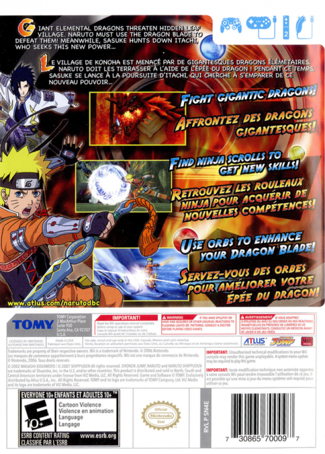 Naruto Shippuden: Dragon Blade Chronicles – Nintendo Wii (Wii) anime action-adventure fighting video game back of case