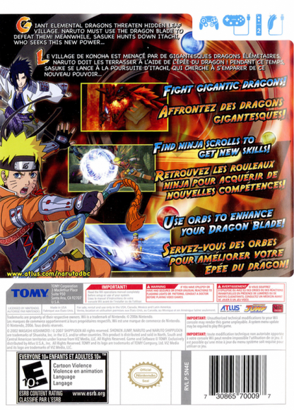 Naruto Shippuden: Dragon Blade Chronicles – Nintendo Wii (Wii) anime action-adventure fighting video game back of case
