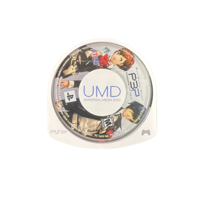 Shin Megami Tensei Persona 3 Portable PlayStation Portable PSP for retro video game enthusiasts featuring role playing gameplay turn based combat social links character development dungeon exploration demon summoning multiple story elements and collectible gaming appeal UMD game disc front cover