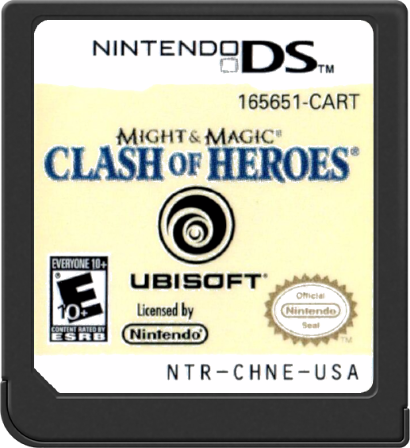 Might and Magic Clash of Heroes Nintendo DS DS video game featuring fantasy puzzle role playing gameplay tactical match three combat strategic unit formations hero abilities magical creatures turn based battles campaign adventure character progression enemy encounters and touchscreen puzzle strategy mechanics classic Nintendo DS handheld gaming retro video game collection collectible gaming appeal cartridge